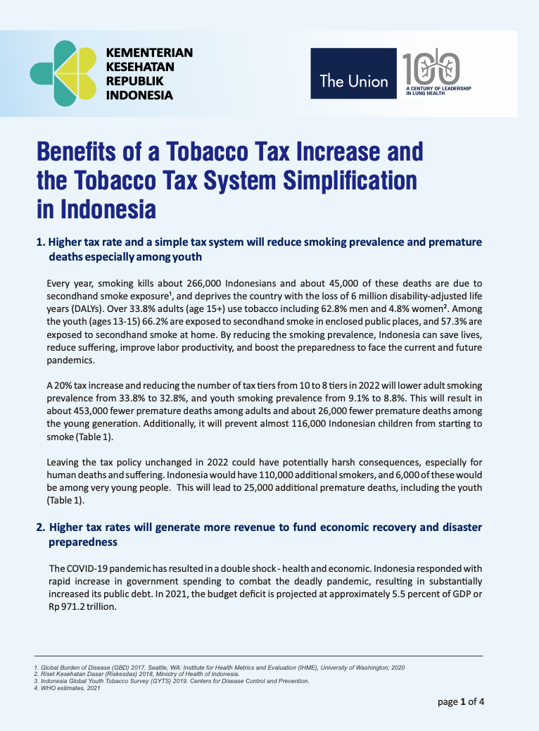 Benefits of a Tobacco Tax Increase and the Tobacco Tax System Simplification in Indonesia