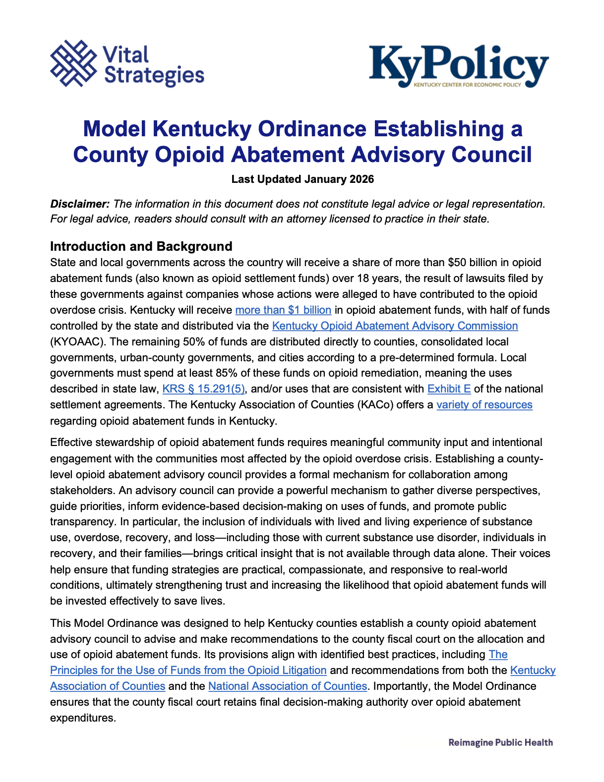 Model Kentucky Ordinance Establishing a County Opioid Abatement Advisory Council