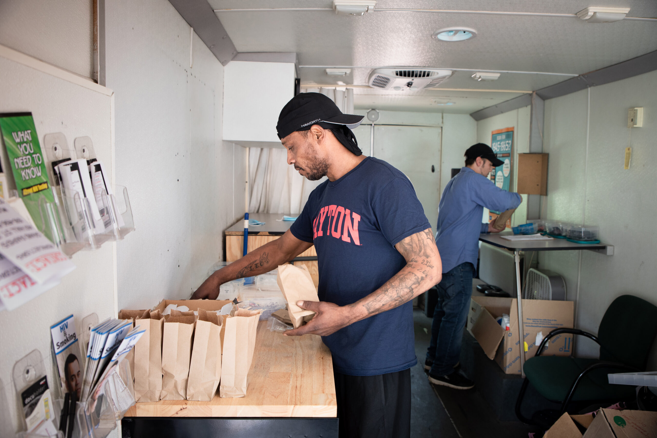 Red Project volunteer working on the mobile health unit in Grand Rapids, MI., June, 2021.