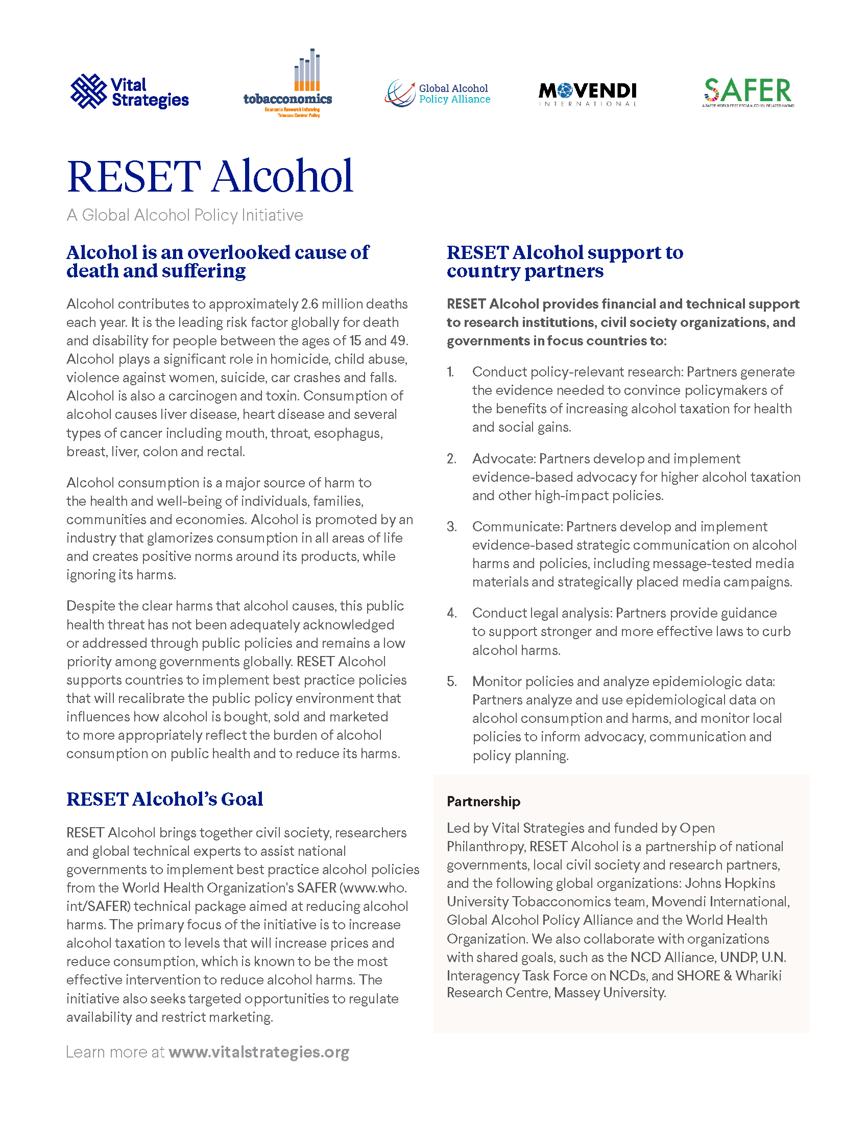 Vital Strategies - RESET Alcohol Program